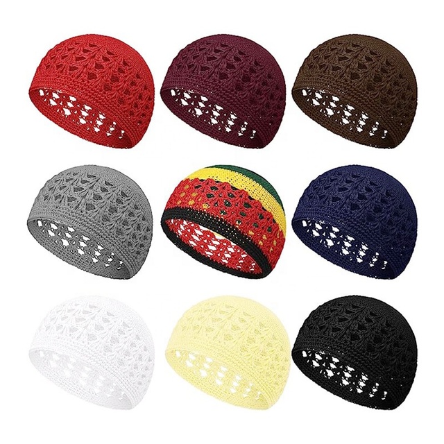 Custom Breathable Wholesale Skull Cap Beanies Colorful Woven Wheat Ear Hairnet Solid-Color Headscarves Kufei for Beach Scene Hat