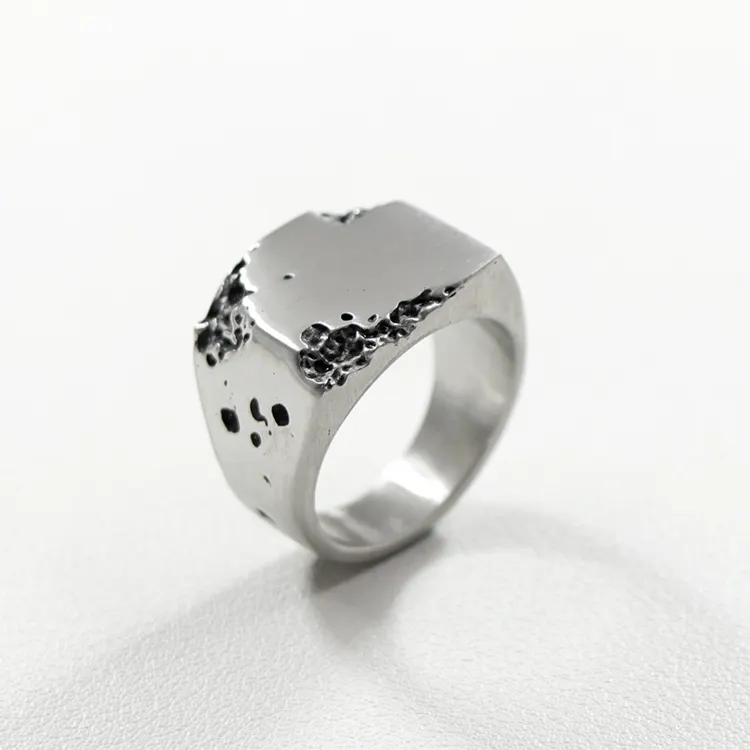 Handgemachte Original Design Vintage Silber Ring benutzer definierte Rock-Stil Edelstahl Ringe für Männer persönlichen Schmuck