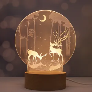 现代桌子情灯礼品圆形木制底座亚克力3D Led夜灯用于情人灯的桌子月光