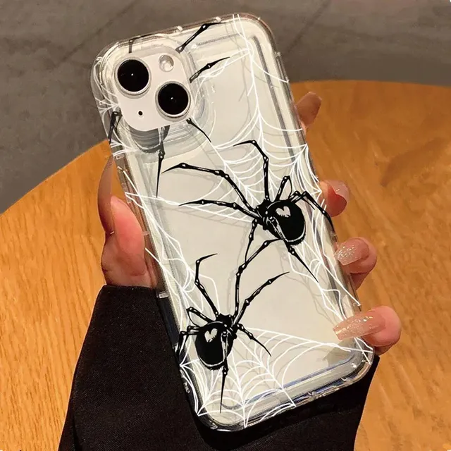 Black Spider Web Soft Phone Case for iPhone 13 11 12 14 15 16 Pro Max XR X XS Max 7 8 15 Plus SE 3 Shockproof Transparent Cover