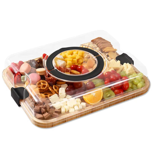 <span class=keywords><strong>Planche</strong></span> à charcuterie en bambou avec couvercle et poignée, compartiments intégrés, couvercle transparent pour assiettes à apéritif, plateau à fromage - Product Image 4