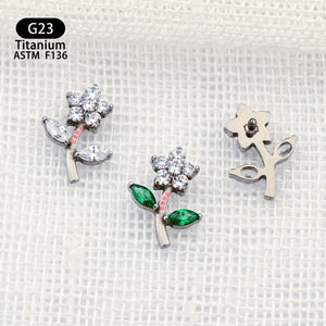 Flower <b>Stud</b> Earrings G23 <b>Titanium</b> ASTM F136 Zircon Inlay Cartilage Piercing Jewelry - Product Image 3