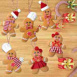 Wholesale <b>Gingerbread</b> Man Christmas Ornaments 6-Piece Set Knit Hanging <b>Decor</b> for Tree & Gifts, Festive Holiday Kit - Product Image 4
