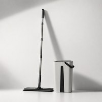 Ensemble serpillière plate et seau avec essoreuse, tête pivotante à 360°, manche télescopique en acier inoxydable, tampon en microfibre – Vente en gros