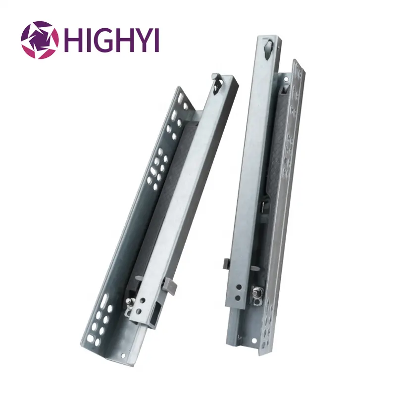 HIGHYI concealed drawer slide furniture hardware cold-rolled steel drawer slide rollers two section buffer slide rail