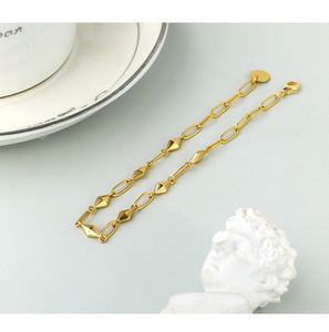 Elegant Diamond-Shape <b>Beaded</b> Chain <b>Bracelet</b> Geometric Trendy Fashion Jewelry 18k PVD <b>Gold</b> Plated Brass Unisex Custom Logo - Product Image 1