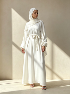 Modest Islamic Women <b>White</b> Abaya <b>White</b> Dress with Satin Lined Long Loose <b>Maxi</b> Dress Muslim Prayer Daily Wear (6673) - Product Image 1