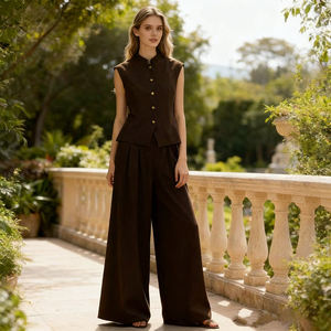 Chaleco de Traje de Alta Calidad para <span class=keywords><strong>Mujer</strong></span>, Estilo Abrigo <span class=keywords><strong>sin</strong></span> Mangas, Liso, con Botones, para Negocios - Product Image 4