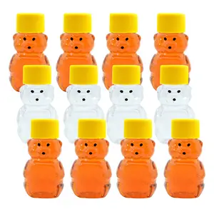 2 oz Adorable Empty Mini Plastic Honey Bear Bottles Clear Container with Yellow Screw Top Cap