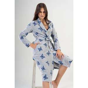 <b>Butterfly</b> Print Women's Knitted Dressing Gown Long <b>Sleeve</b> Soft Gray Sleepwear Casual Robe - Product Image 6