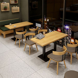 ชุดเฟอร์นิเจอร์คาเฟ่สไตล์นอร์ดิกสมัยใหม่ เก้าอี้รับประทานอาหารพนักพิงโค้งพร้อมเบาะสีเทา และโต๊ะลายไม้โอ๊ค เก้าอี้รับประทานอาหารพนักพิงโค้ง - Product Image 1