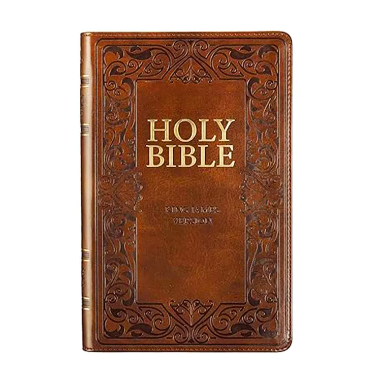 Capa de couro personalizada para livros da Bíblia Versão kjv em inglês católico com borda dourada