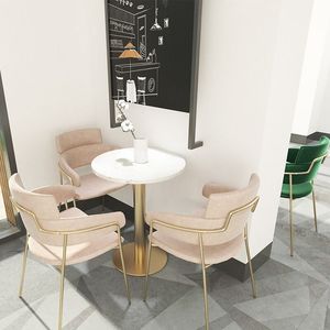 Rosa cor mármore pedra mesa Metal Jantar Set Chaise Restaurante Móveis sala de jantar Mesa e cadeira Sets Coffee Set - Product Image 3