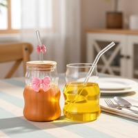 Gobelet à paille en verre borosilicate de haute qualité avec couvercle, design moderne, nœud mignon, pour glace, café américain, jus, boisson