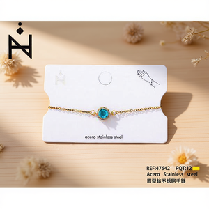 Bracciale in acciaio inossidabile con diamanti rotondi, tono oro, pietra blu, gioielli alla moda - Product Image 3