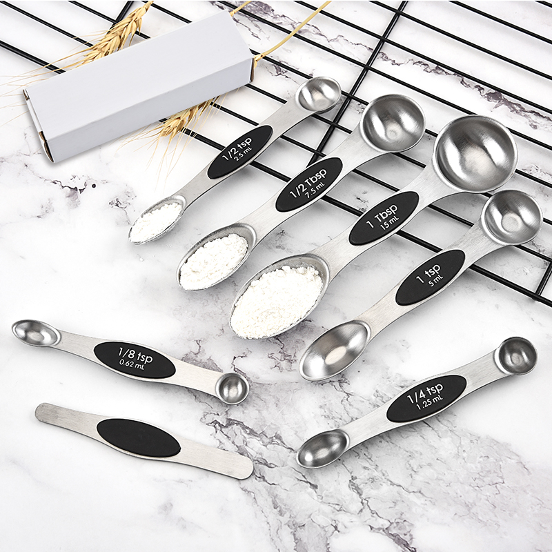 Amazon hot sell 7 piece stainless steel stackable magnetic measuring spoons set