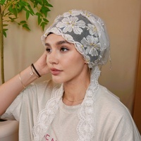 Hijab de luxe lourd à franges queue de poisson pour femme musulmane - Voile en dentelle tournesol avec liens ajustables