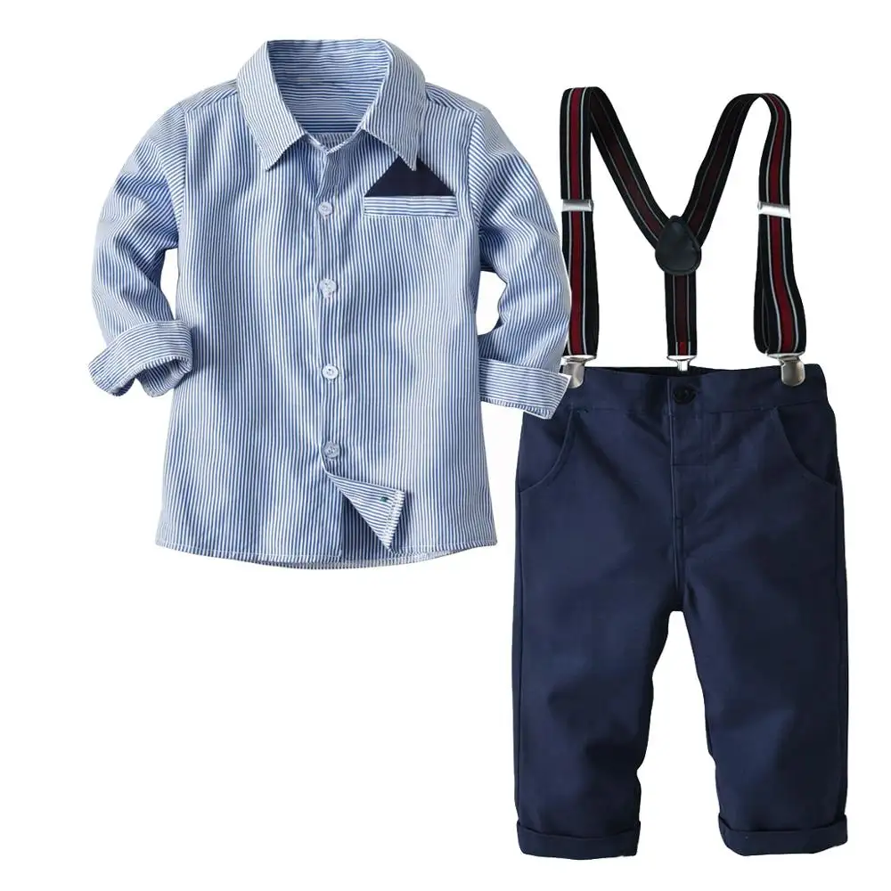 WSG88 Pakaian Bayi Laki-laki, Atasan Kemeja Katun + Tali Jeans Musim Semi Musim Gugur Baru