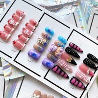 Ongles artificiels Y2K en gel UV sculpté motif floral, épais, en acrylique, faits à la main, à presser, réutilisables, 10 pièces, pour manucure glamour