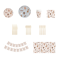 Ensemble de vaisselle jetable DAMAI sur le thème des animaux pour enfants : assiettes, serviettes et fourchettes pour les fêtes d'anniversaire des enfants