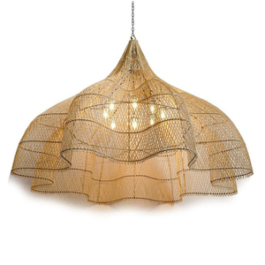 Lustre en rotin naturel tissé à la main, grand modèle, style Wabi Sabi, luminaire suspendu pour hall d'hôtel, décoration intérieure - Product Image 6