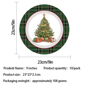 Platos, Servilletas y Vasos de Papel con Diseño de Árbol de Navidad en Cuadros Verdes y Dorado, para Decoración de Mesa en Fiestas Navideñas, Vajilla Desechable - Product Image 3