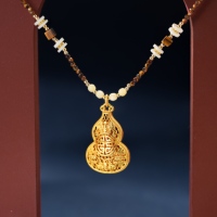 Collier en alliage de résine TANGPEI, inspiré des créateurs, nouveau style chinois, motif lune filigrané, pendentif gourde brossé or, chaîne de clavicule