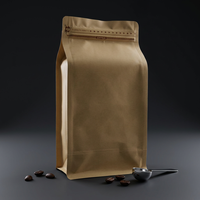 Sac de grains de café imprimé personnalisé à fond plat biodégradable et refermable de grande taille avec valve à sens unique à gousset