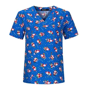 Áo Chà Y Tế Nữ Unisex Áo Chà Co Giãn 100% Cotton Đồng Phục Y Tế Áo Tẩy Tế Bào Chết In Hình