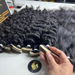 Wholesale Price Top Grade High Quality 100% Raw Natural Human Hair Burmese Curly Invisible Tape Ins Hair Extensions from Vietnam - Product Image 2