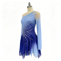 Robe de patinage et de danse dégradé bleu clair et foncé, manches longues en maille, strass effet soleil, pour enfants et adultes, compétition et performance