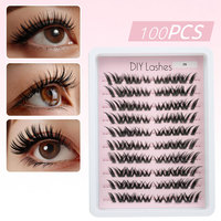 100 PCS Cils en grappe DIY, faux cils effilés, cils naturels, cils œil de renard segmentés, grappes de cils individuels