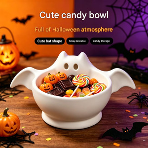 Bol à bonbons d'Halloween en PLA imprimé en 3D, design chauve-souris, récipient de rangement de bureau, pour fête de la Toussaint, collations, noix, clés, écouteurs, décoration d'intérieur - Product Image 1