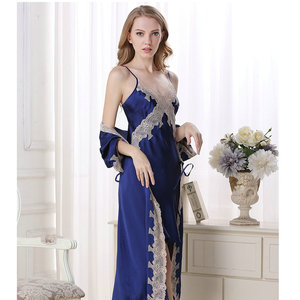 Kimono DE BODA largo de dos piezas de seda 100% al por mayor <span class=keywords><strong>bata</strong></span> con vestido camisón Sexy de <span class=keywords><strong>mujer</strong></span> de talla grande transpirable para el verano - Product Image 5
