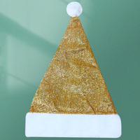 Chapeaux de Noël en polyester rayé et uni or-bleu, en soie brillante, avec bordure en peluche écologique de haute qualité, vente en gros