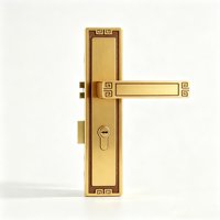 Poignée de porte en laiton pur au design oriental moderne, avec motif chinois traditionnel, ensemble de serrures à plaque longue, finition dorée de luxe pour porte en bois