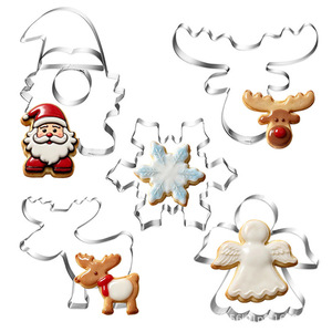 Cortadores de Galletas Navideños Yue Rao Hardware, 5 Piezas de Acero Inoxidable, Moldes para Hornear con Forma de Santa, Reno, Copo de Nieve y Ángel - Product Image 1