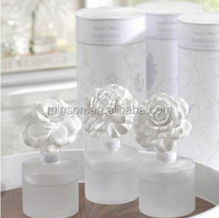 Ensemble de bouteille cylindrique en céramique blanche pour diffuseur d'huile aromatique, outil avec fleur blanche faite à la main, 200ml, 6 pièces