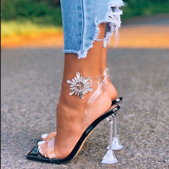 Изготовленные на заказ с цветочным принтом Подсолнухи, со стразами, с украшением в виде кристаллов женские туфли на высоком тонком каблуке; Дизайнерские женские босоножки