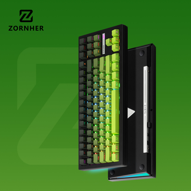 Zornher ZH870 Mechanical Matcha Keyboard Green Custom Creamy Sound Shine Through PBT Keycaps Hot Swappable Keyboard