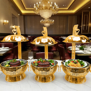 Set piring Chafing baja tahan karat tepi emas elegan 4.5L 6L 8L penghangat listrik untuk kehangatan makanan SEMPURNA UNTUK hotel restoran - Product Image 3