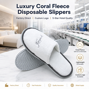Chaussons <span class=keywords><strong>d</strong></span>'hôtel jetables en polaire corail personnalisés avec logo de luxe, antidérapants et doux, pour hôtels 5 étoiles, spas, mariages et complexes hôteliers - Product Image 1