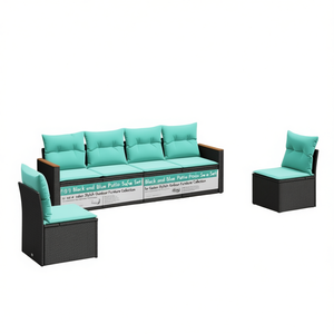Black And Blue Patio <b>Sofa</b> <b>Set</b> Outdoor Garden Furniture Contemporary Rattan With High Density Foam Cushions Waterproof - Product Image 1
