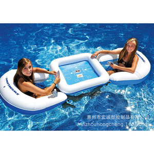 Inflatable Water Chess And <b>Card</b> <b>Table</b> With Floating Chairs For Pool Resort Hotel Use White PVC - Product Image 2