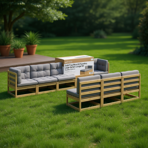 Ensemble de salon de jardin en pin massif 6 places, mobilier d'extérieur au design contemporain, résistant aux intempéries - Product Image 3