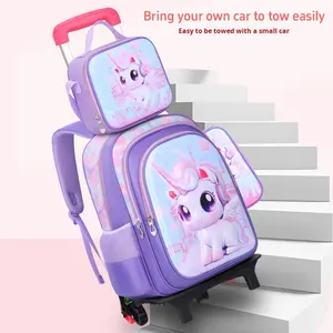 2025 nouvelle usine ventes directes élèves du primaire chariot sac d'école sac à déjeuner porte-crayon 3D dessin animé en cuir trois pièces - Product Image 4