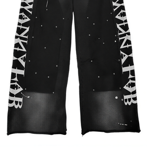 Pantalones de hombre de algodón 100% lavado con doble remache en la rodilla, estilo leñador, dobladillo enrollado, efecto salpicado, vintage, de pierna recta, con detalles de cuero, para correr - Product Image 4