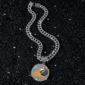 Ciondolo con Logo della squadra di cristallo ghiacciato con catena a maglie cubane di lusso personalizzato da uomo Phoenix Suns <span class=keywords><strong>argento</strong></span> e oro placcato - Product Image 2