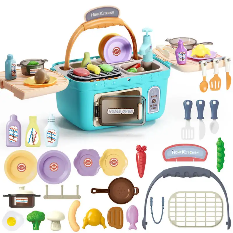 Wancheng wholesale 3 in 1 toddler fashion happy kitchen set toys kids play picnic little chef mini kitchen table toy