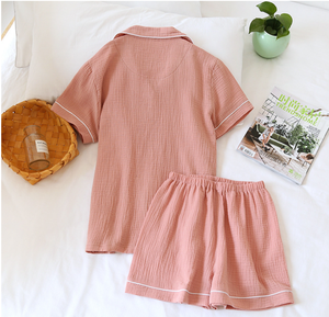 Pigiama in due pezzi in cotone 100% crêpe mussola Set da notte <span class=keywords><strong>abbigliamento</strong></span> da notte corto per <span class=keywords><strong>abbigliamento</strong></span> <span class=keywords><strong>premaman</strong></span> da <span class=keywords><strong>donna</strong></span> - Product Image 2